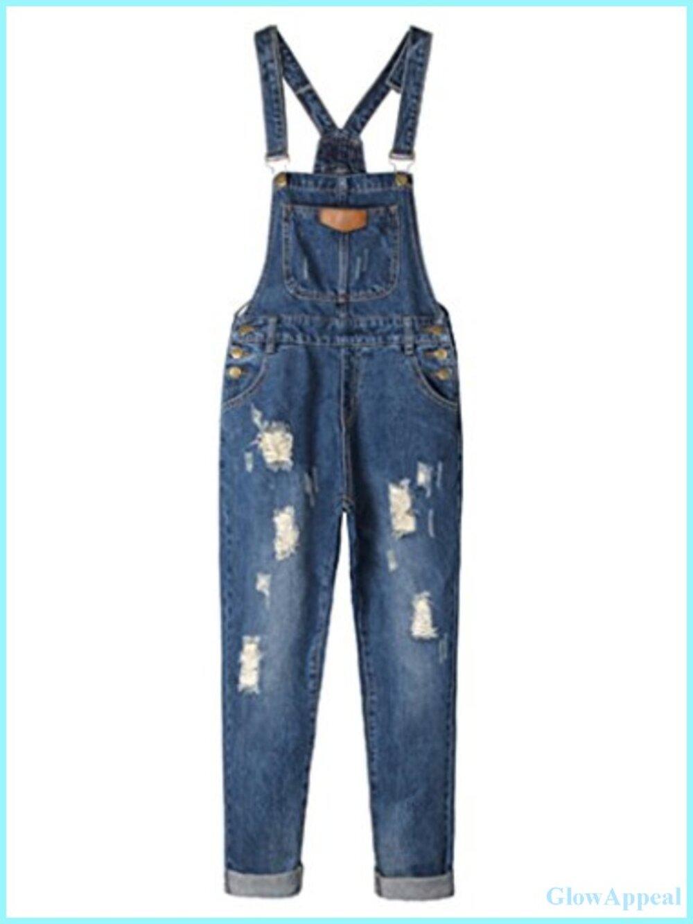 Cotton Denim Overalls Adjustable Strap Ripped Vintage Style